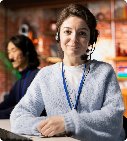 Virtual assistant wearing a headset